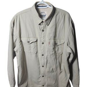 Levis Mens Sherpa-Lined Button-Up Long Sleeve Shirt Jacket Beige L